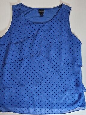Covington Layered Polka Dot Blouse Womens XLP Blue Black Feminine‎ Retro Style